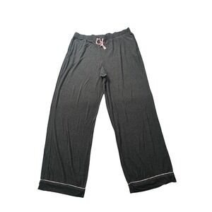 Victorias Secret Pajama Pants Large Charcoal Gray Modal Wide Leg Pink Piping L